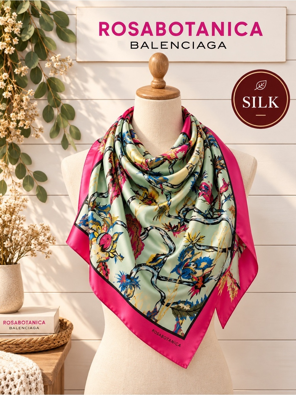 ROSABOTANICA BALENCIAGA Silk Square Scarf β Made in Italy